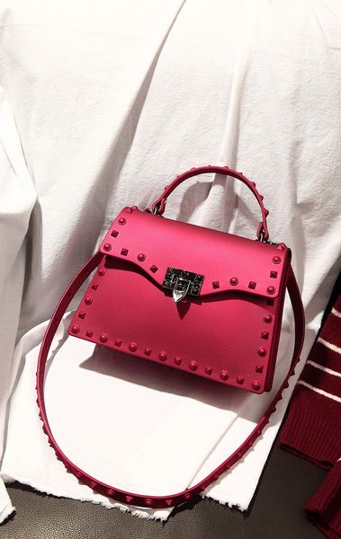 

2018 brand fashion designer women messenger bags luxury handbags women bag jelly bags pvc rivet shoulder bag lady purse