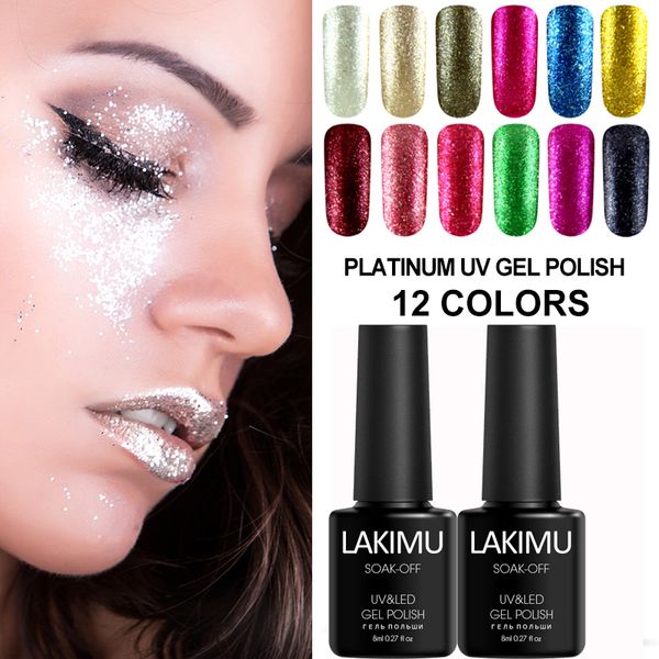 

lakimu 12 colors platinum shining nail gel nail art manicure semi-permanent uv led gel polish 8ml design nails polish, Red;pink