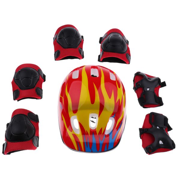

7 pieces 5 designs kids children roller skating scooter bicycle helmet lot knee elbow wrist pad guard protective gears set s m