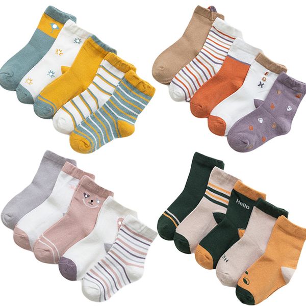 

5pcs baby kids designer socks boys girls cotton socks children multi style fashion all-match warm sport socks b253, Pink;yellow