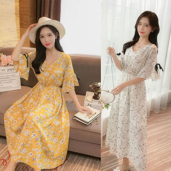 

plamtee floral printed chiffon women dress summer plus size female vestidos loose elastic waist elegant dress casual 7 colors, Black;pink