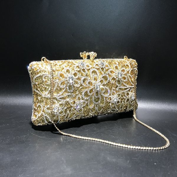 

gold fashion deluxe rhinestone crystal clutch purse banquet crossbody bag women evening bag pochette messenger bags for lady