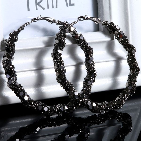 

bamos vintage large black hoop earrings for women punk statement earrings 5/6cm circle fashion jewelry 2018 new, Golden;silver