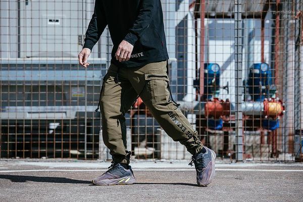 

designer cargo pants casual loose skateboard clothing pants pantalones multi pockets tkpa mens, Black