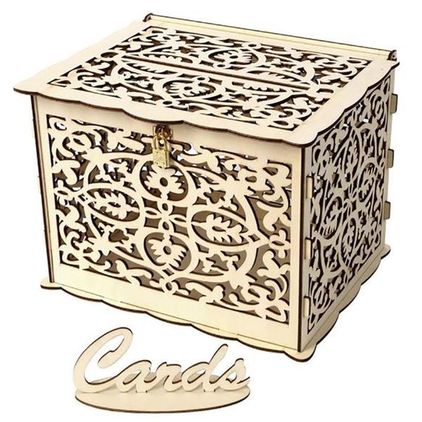 

gift wrap large rustic envelope card boxes lock slot wedding, party floral wooden box as picture
