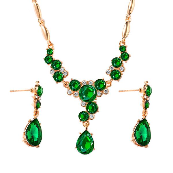 

modyle trendy gold color jewelry set for women cz stone crystal charm pendants necklaces earrings anniversary gift, Silver