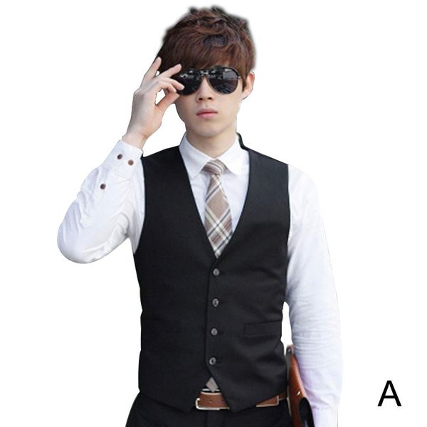 

men solid color waistcoat slim fit single-breasted business casual vest for spring bmf88, Black;white
