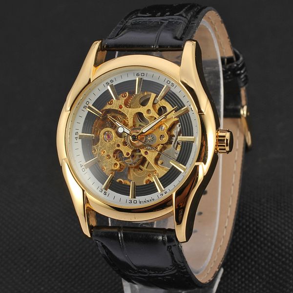 

50pcs/lot winner-d232 winner watch fashion skeleton leather mechanical watch hollow out men winner, Slivery;brown