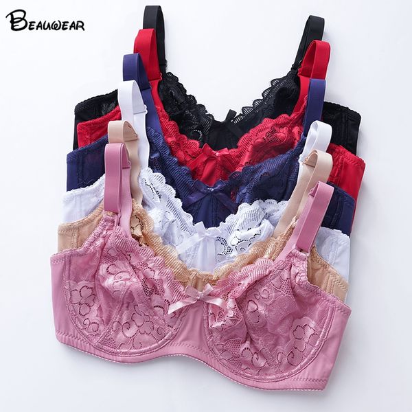 

beauwear underwire bralette ultra thin lounge bra lace bras plus size women underwear d e full cup lingerie plus size 36-46 bras, Red;black