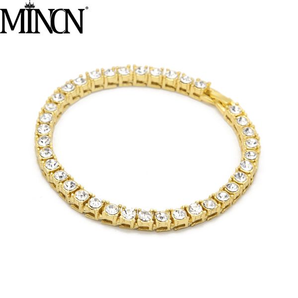 

mincn men bracelet 8inch hiphop silver gold chain bling crystal men bracelet jewelry mens bracelets 2018, Black