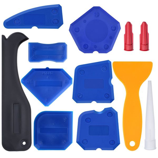 

12 pieces caulking tool kit silicone sealant finishing tool grout scraper caulk remover and caulk nozzle and caps