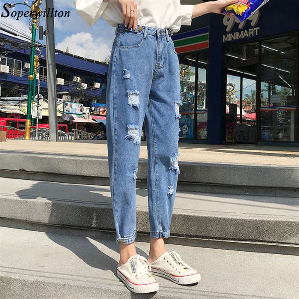 

high waist jeans pants ripped women boyfriend jeans harajuku denim harem pants ladies loose trouser female blue plus size 4xl