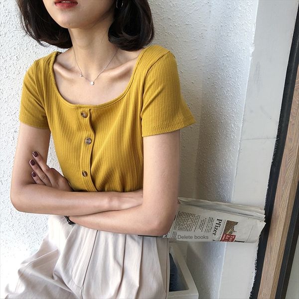 

small square collar pure color short-sleeved sweater women's slim short versatile base shirt small square collar pure color short-sleev, White