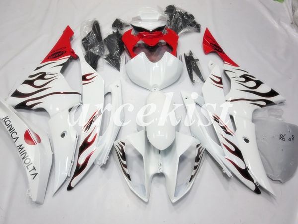 

new abs injection mold full fairings kits fit for yamaha yzf-r6 2008 2009 2010 2011 2012 2013 2014 2015 2016 r6 body set white red flame