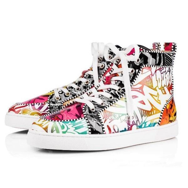 

luxury2019 ace designer brand red bottoms studded spikes flats shoes men women fashion high cut multicolor party lovers casual shoes l14, Black