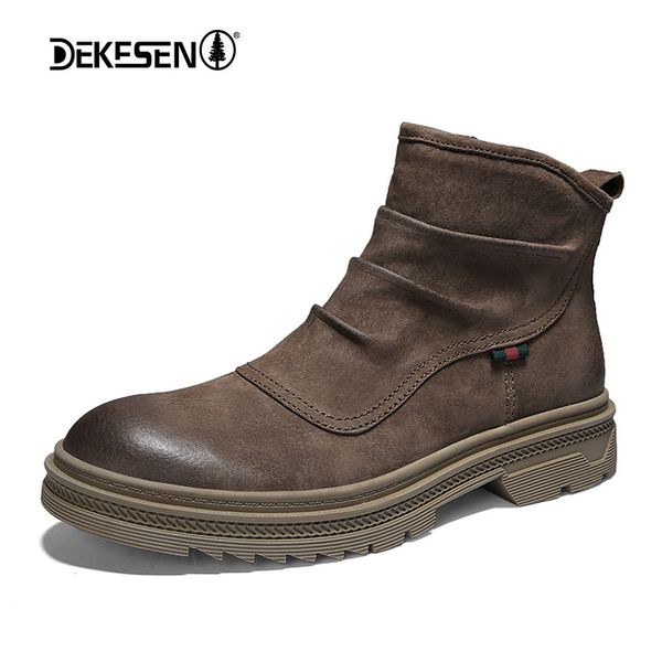 

genuine leather men boots fashion comfy design casual mens shoes winter lace-up warm ankle boots, Black