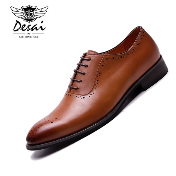 

men's oxfords shoes british style carved genuine leather shoe brown brogue shoes lace-up bullock business men flats, Black
