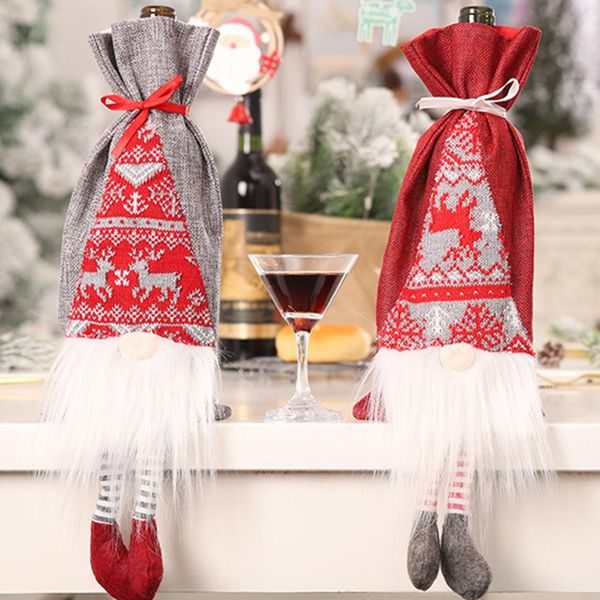 

new arrival 2pcs cute christmas wine bottle cover bag gnome santa er home xmas party dinner decoration
