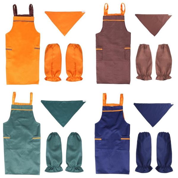 

waterproof apron kitchen cooking oil-proof pinafore sleeve headscarf set