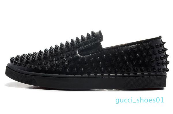 

luxury designer brand red bottoms men women studded spikes flats shoes wedding party lovers genuine leather casual sneakers g01, Black