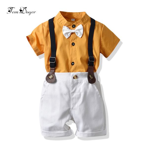 

tem doger baby clothing sets 2019 infant boy clothes short sleeve tie shirts+overalls 2pcs outfits suit newborn bebes boys cloth, White