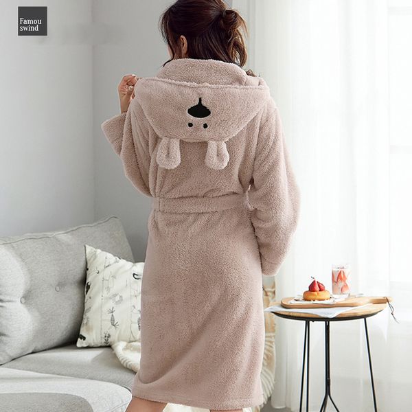 

cute winter bathrobes women cartoon bear rabbit knee length bath robe female dressing plus size soft gown bridesmaid robes, Black;red
