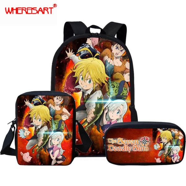 

whereisart kids school bag anime seven deadly sins children schoolbag for boys girls 3pcs nanatsu no taizai meliodas elizabeth
