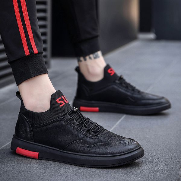 

tide male autumn leisure time leather shoes male joker drive skate shoes trend wear-resisting youth le fuxie personality, Black