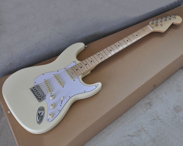 

factory wholesale cream electric guitar with maple fingerboard,white pickguard,cream pickups/knobs,offering customized services