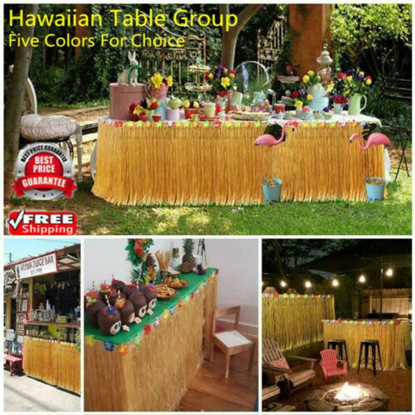 

hawaiian grass table skirt hibiscus flowers tropical luau beach tiki picnic party decorations hibiscus