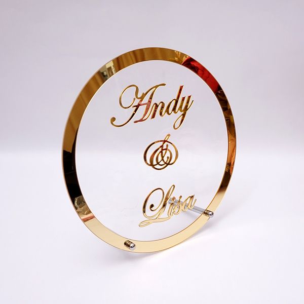 

round custom wedding name personalized mirror frame acrylic babyshower word sign circle shape party decor with nail guest gifts