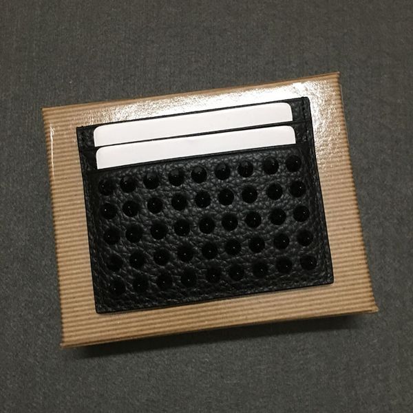 

black cow leather wallet in europe and america red edge blue-violet tricolor nail nails pearl card bag men and women business card package, Brown;gray