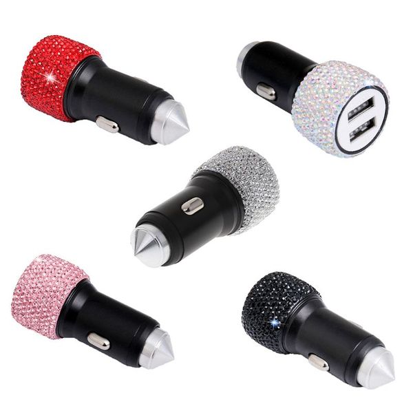 

new fashion dual usb fast car charger 2.1a car cigarette lighter crystal diamond universal car adapter for smart phones