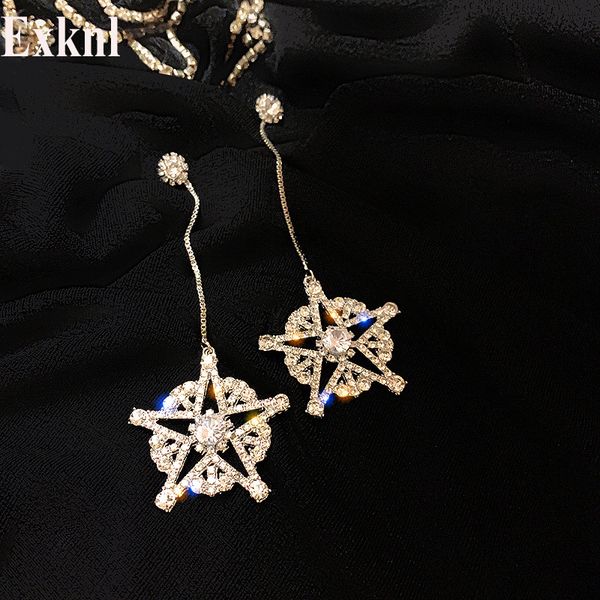

exknl long silver color star tassel korean earrings women christmas earring wedding fashion drop jewelry earrings for women