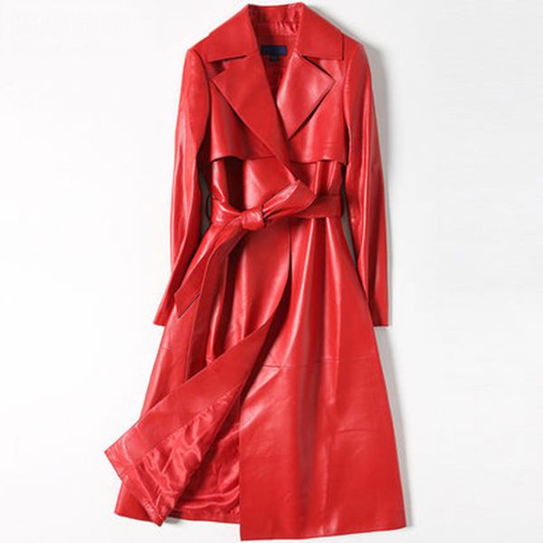 

100% real sheepskin coat women genuine leather jacket female long parka red jacket with belt outerwear jaqueta de couro lx2536, Black