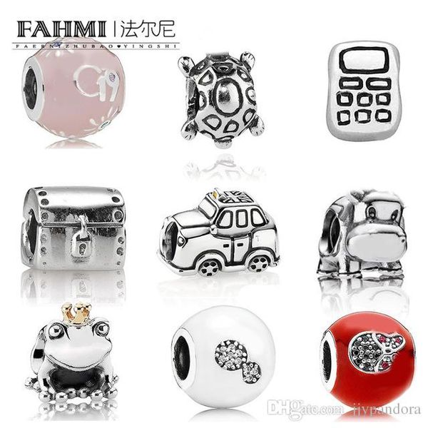 

fahmi 100% 925 sterling silver new turtle mobile phone bullfrog prince taxi taxi hope charm beads bead suitable for diy women charm bracelet, Black