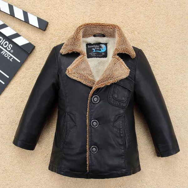 

children pu leather coats winter new boys thicker warm stitching outerwear plus velvet winderbreaker kids winter jackets y2510, Blue;gray
