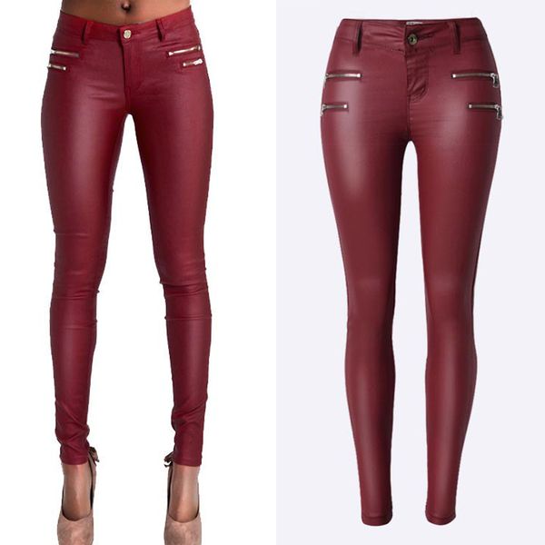 

women stretch faux pu leather pants motorcycle gothic punk female skinny pencil trousers zipper outfit jeggins plus size 2020, Black;white