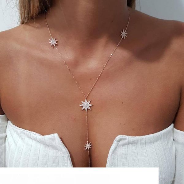 

micro pave cz sparking star luxury north star charm long women chain necklace y lariat summer women fashion star design, Silver