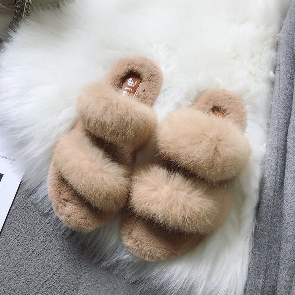 

designer-8 autumn and winter new fur slippers female wild comfortable wearing flat slippers, Black