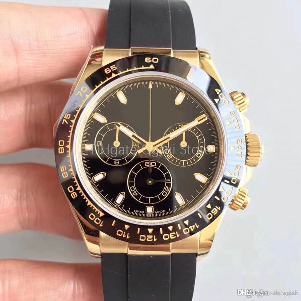 

luxury watch tona style 40mm ceramic ring 18k gold case all work sapphire glass automatic mechanical movement original rubber strap sold, Slivery;brown
