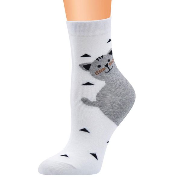 

women casual cat print cotton pattern lady socks tube comfortable socks cat printed stereo tube cotton #0704, Black;white