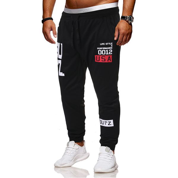 

vogue men slim patchwork side stripe sweatpants men joggers streetwear nice hip hop trousers for male pants with pocket, Black