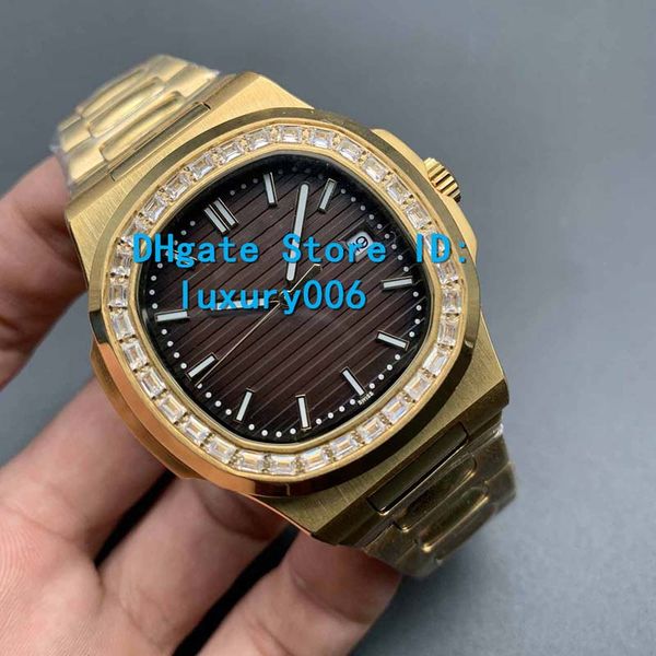 

2019 selling mens watch diamond bezel brown dial transparent back dp factory movement nautilus pp automatic mechanical gold male wrist watch, Slivery;brown