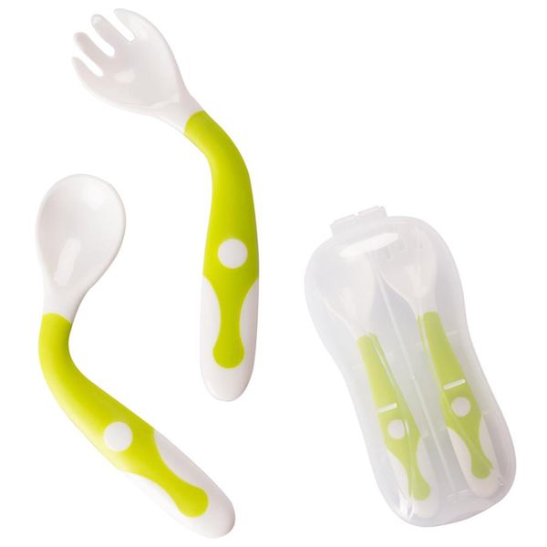 2Pcs Bendable Baby Spoon Fork Set Toddler Infant Learning Stoviglie Posate Utensili Posate per bambini con scatola di immagazzinaggio