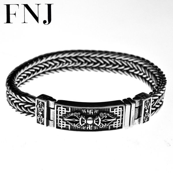 

fnj wire-cable chain bracelet 925 silver original pure s925 silver bracelets for men jewelry buddha vajra cross, Golden;silver