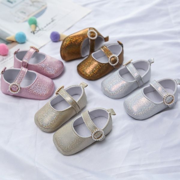 

baby shallow princess shoes prewalkers newborn girls pearl buckle shoes fashion glossy first walker baby kids girls