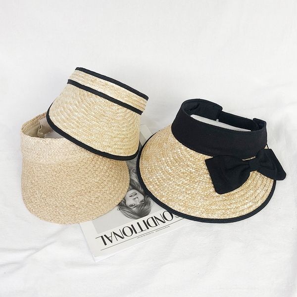 

female summer tide empty cap straw hat small all-match student street sunscreen straw hat, Blue;gray