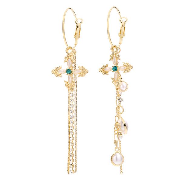 

fashion asymmetrical cross stud style artificial pearl hoop earrings, Golden;silver