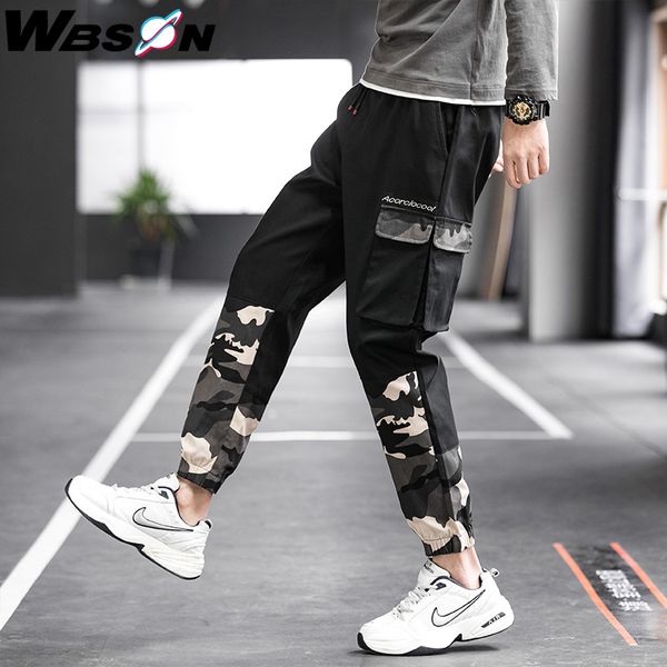 

men's pants wbson 2021 brand tactical cargo men 100% cotton multi pockets camouflage joggers mf809, Black
